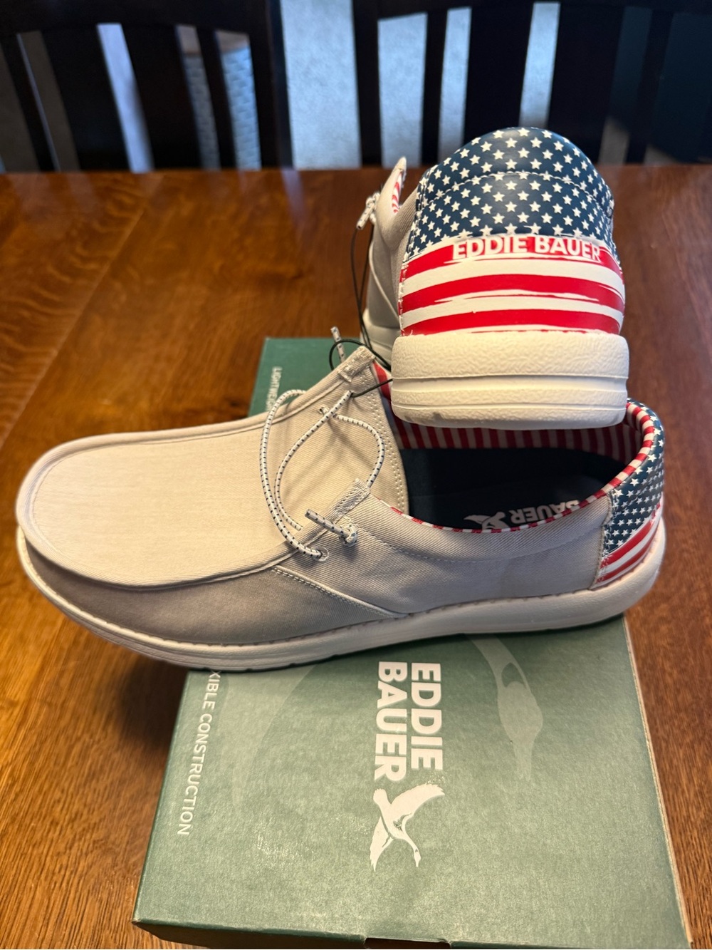 Eddie Bauer Men’s Casual Canvas Shoes - Light Gray with American Flag Accent